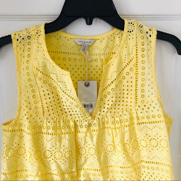 NWT LUCKY BRAND lace eyelet yellow boho blouse - Picture 3 of 8